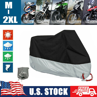 Motorcycle Cover Waterproof Heavy Duty for Outside Snow Rain Storage M 2XL