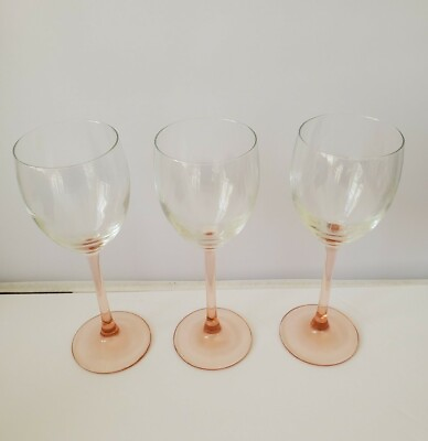Luminarc France Pink Rose Peach 7 3 4quot; wine Goblets Glasses Set of 3 Durand