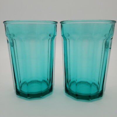 #ad #ad Set Of 2 Luminarc France 10 Panel Drink Glasses 5.5quot;×3.75quot; Aqua Teal Green Glass