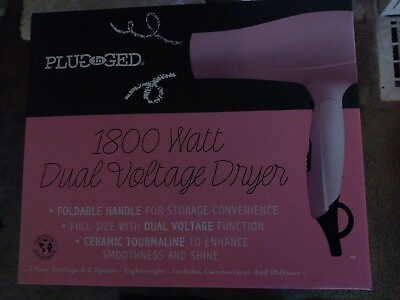 #ad Hair Dryer Blow Plugged In Ceramic Tourmaline Pink Foldable 1800 Watt Dual Volt