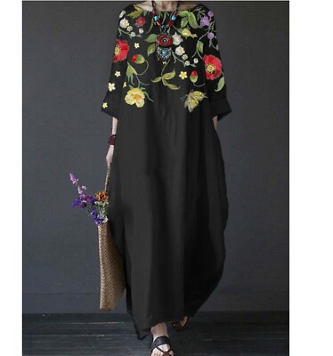 #ad Plus Size Womens Loose Summer Floral Boho Kaftan Maxi Dress Ladies Sundress Gown