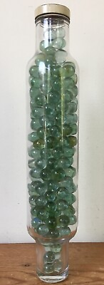 #ad Vtg Antique Roll Rite Clear Glass Baking Rolling Pin Filled w Green Marbles 14quot;