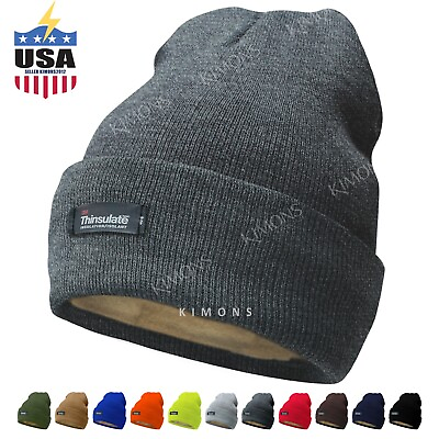 Mens Womens Winter Thermal Fleece Lined Insulated Knit Beanie Hat Cuff Cap Ski
