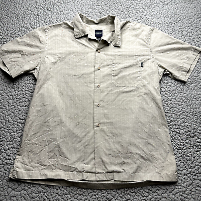 #ad Aigle Shirt Mens Large Tan Geometric Texture Print Button Up Short Sleeve Casual
