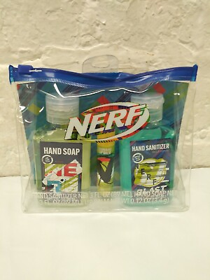 #ad NERF Kids 3 pc Hygiene Travel Bag Hand Soap Lip Balm Lemon Lime Lip Balm Kit
