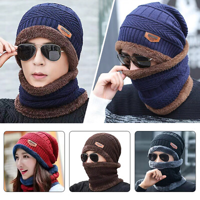 Mens Womens Winter Baggy Slouchy Knit Warm Beanie Hat and Scarf Ski Skull Cap
