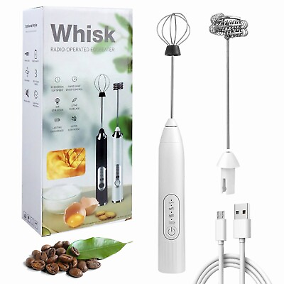 #ad Rechargeable Electric Milk Frother Handheld Double Whisk Foam Maker Coffee Egg