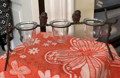 Cast Iron Birds On A Wire Triple Votive Candle Holder
