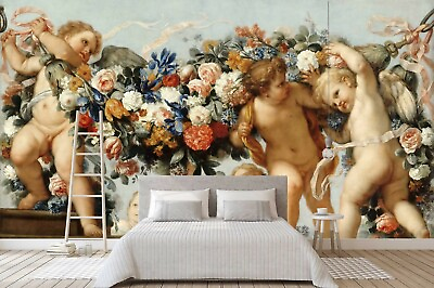 #ad 3D Oil Painting Cupid Garland Wallpaper Wall Mural Removable Self adhesive 9