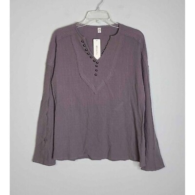 #ad New OC Order Plus Womens Long Sleeve Button Decor V Neck Gray Top Size Small