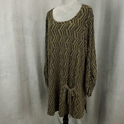 #ad Ali Miles Tunic Womens 3X Brownish Green Geometric Texture Pockets Ruched Sleeve