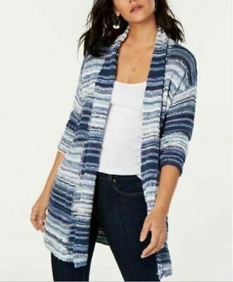 #ad Women#x27;s Striped Open Front Cardigan Blue Sizes PM PL L Style amp; Co