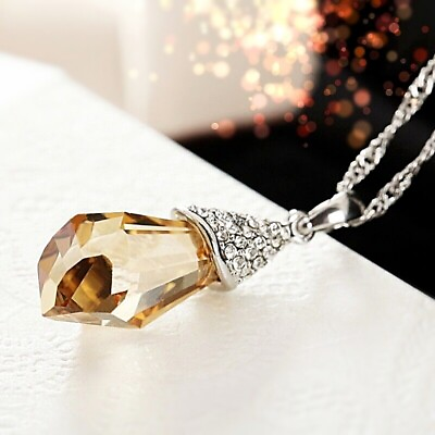18K White Gold GF Made With SWAROVSKI Crystal Braided Chain Champaign Necklace