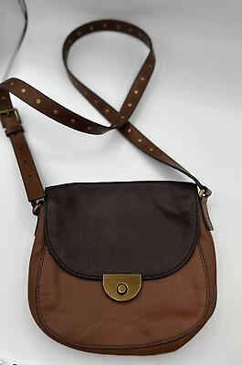 #ad #ad Fossil Small Crossbody Leather Brown Two Tone Purse Emi Saddle Bag