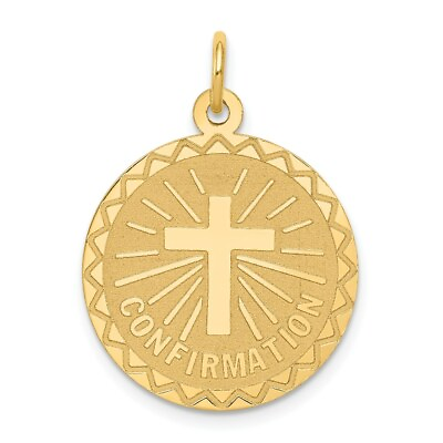 #ad 14k Yellow Gold Confirmation Disc Charm Pendant 1.06 Inch
