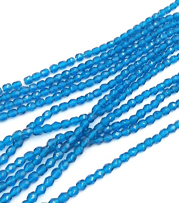 100 Fine Trade Czech Blue Teal Round Faceted fire Polished Glass beads 4mm