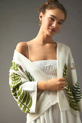 Anthropologie Fern Slouchy Cardigan Sweater Embroidered Cape Kimono Size M L NEW