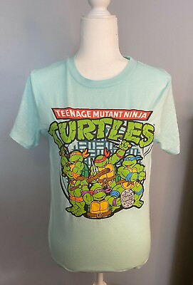 #ad Teenage Mutant Ninja Turtles TMNT Aqua Juniors Medium Shirt Retro 90#x27;s Kids