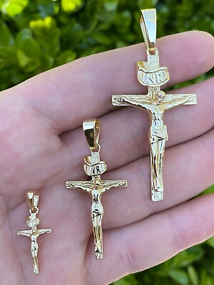 14k Gold Plated Solid 925 Silver Cross Jesus Piece Crucifix Pendant Necklace