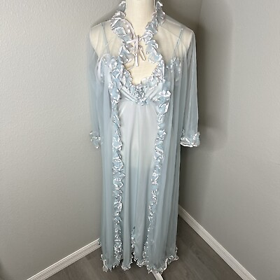 #ad Vintage 60s Ilise Stevens Pastel Blue Peignoir Set Nightgown amp; Robe Small