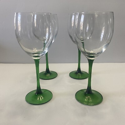 Vintage Luminarc Emerald Green Stem Wine Glasses Retro Set of 4 Marked FRANCE