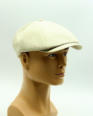 Summer newsboy cap trendy sun hat linen men#x27;s baker boy slouchy for spring beige