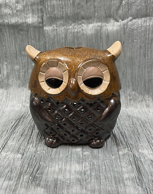 #ad Ceramic Owl Tea light Candle Luminary Stoneware
