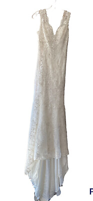 BRIDAL Sleeveless WEDDING DRESS Bead Ivory Lace Elegant Size 6