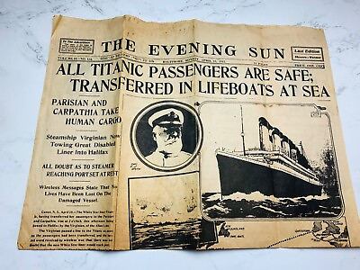 AUTHENTIC TITANIC NEWSPAPER  April 15 1912 Earliest Report RARE