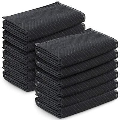 #ad 12 Pack Moving Blankets 72 x 40 Inch Shipping Blankets Heavy Duty Moving Black