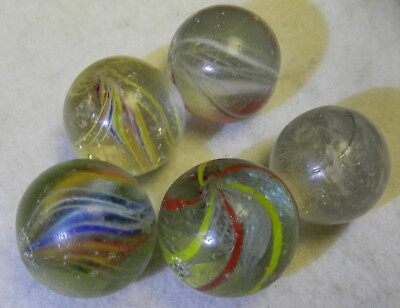 #16176m Vintage Group of 5 Shooter Sized Played With German Handmade Marbles