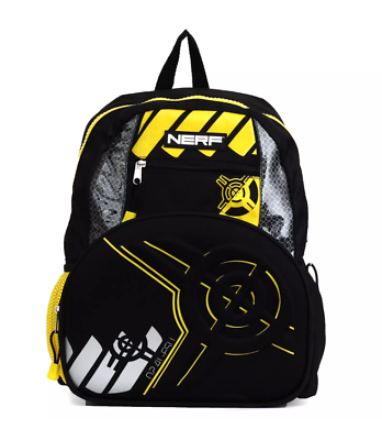 #ad NERF Kids Unisex Black amp; Yellow Zipped School Backpack