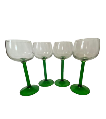 #ad #ad 4 Vintage LUMINARC Green Stem Wine Glasses Alsace Coupe Champagne France