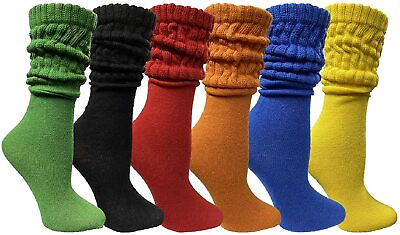 6 Pack Womens Cotton Slouch Socks Womans Knee High Boot Socks