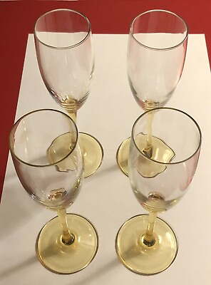 #ad France Luminarc Arcoroc Yellow Stem Champagne Fluted Glasses Set of 4