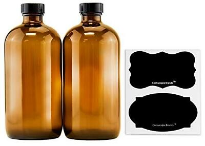 #ad 16 Ounce Amber Glass Bottles with Reusable Chalk Labels and Lids 2 Pack