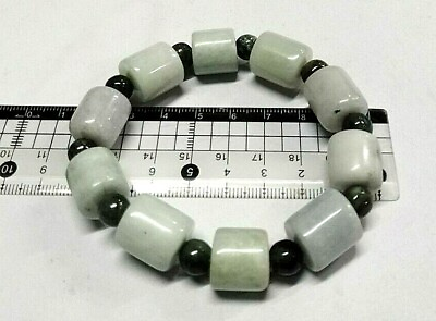 #ad 1pc Jade bracelet Green delicate switch Bead Handmade Myanmar Natural Elastic.