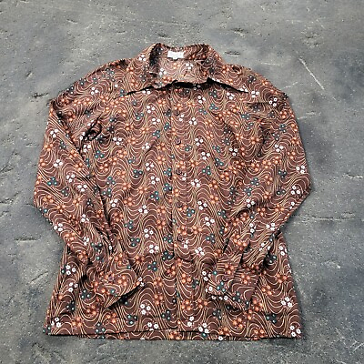 #ad #ad Vintage 70s Floral Shirt Womens 10 Brown Diane Rich Button Up Psychedelic Disco