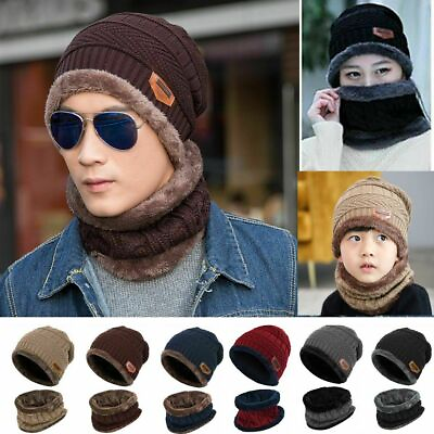 Mens Womens Winter Baggy Slouchy Knit Warm Beanie Hat and Scarf Ski Cap USA