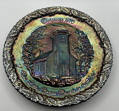 FENTON Christmas 1970 Little Brown Church Vale 8quot; Carnival Glass Plate: No. 1
