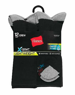 #ad Hanes Crew Socks 12 Pack Men#x27;s FreshIQ X Temp Arch support Cool Comfort Wicking