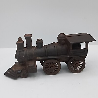 #ad Antique Metal Train Steam Locomotive Push Toy Collectible