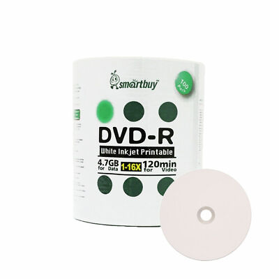 100 Smartbuy 16X DVD R 4.7GB White Inkjet Printable Blank Recording Disc
