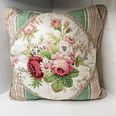 #ad Waverly Spring Romance Garden Throw Pillow Vintage Rose Gingham Cottage 18quot; x 18