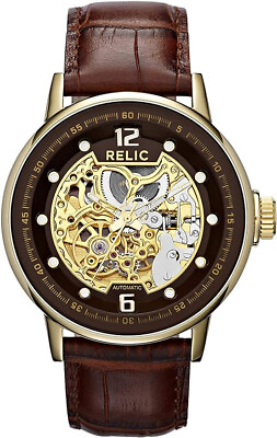 #ad #ad Relic by Fossil Men#x27;s ZR77241 Analog Automatic Gold Case Brown