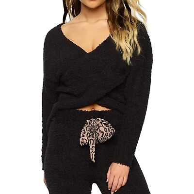 #ad #ad FELINA Denali Crossover Wrap Sweater Top sz S Small Black Ultra Soft