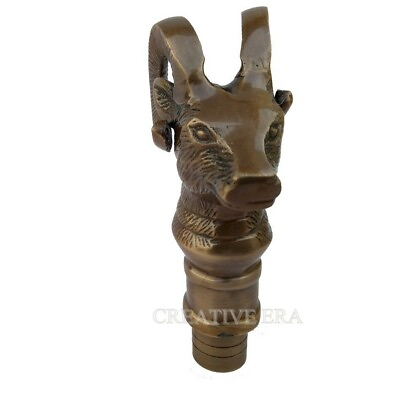Handmade Solid Brass Head Handle For Walking Cane Only Handle Mountain Goat Gift