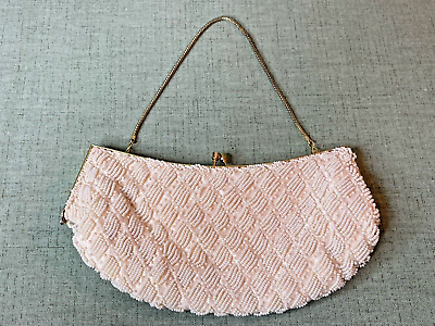 #ad Vintage Ernest Handbag Ivory Beaded Evening Clutch Purse w Chain Handle