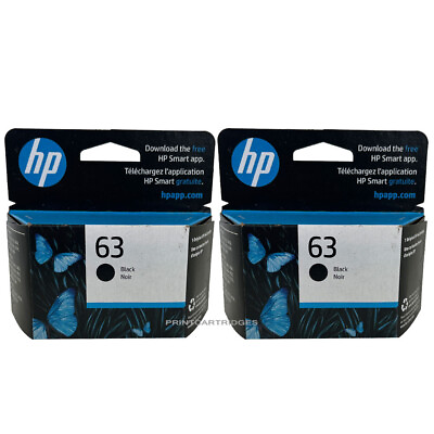 2 Black HP 63 Ink Cartridges New Genuine