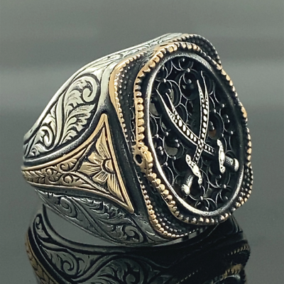 #ad Silver Double Sword Ring Silver Zulfiqar Sword Ring Handmade Silver Ring